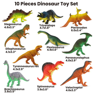 Zippytots Dinosaur Toys for Kids 3-5, 10 PCS Realistic Plastic Dinosaur Figure Toy Set Including T-Rex, Stegosaurus, Spinosaurus