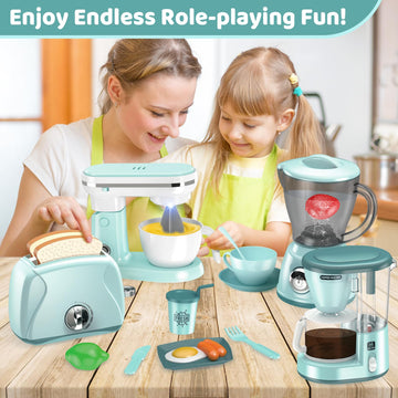 Shemira Play Kitchen Accessories, Pretend Play Kitchen Appliances Toy Set with Coffee Maker, Blender, Mixer, Toaster, Toys for 3