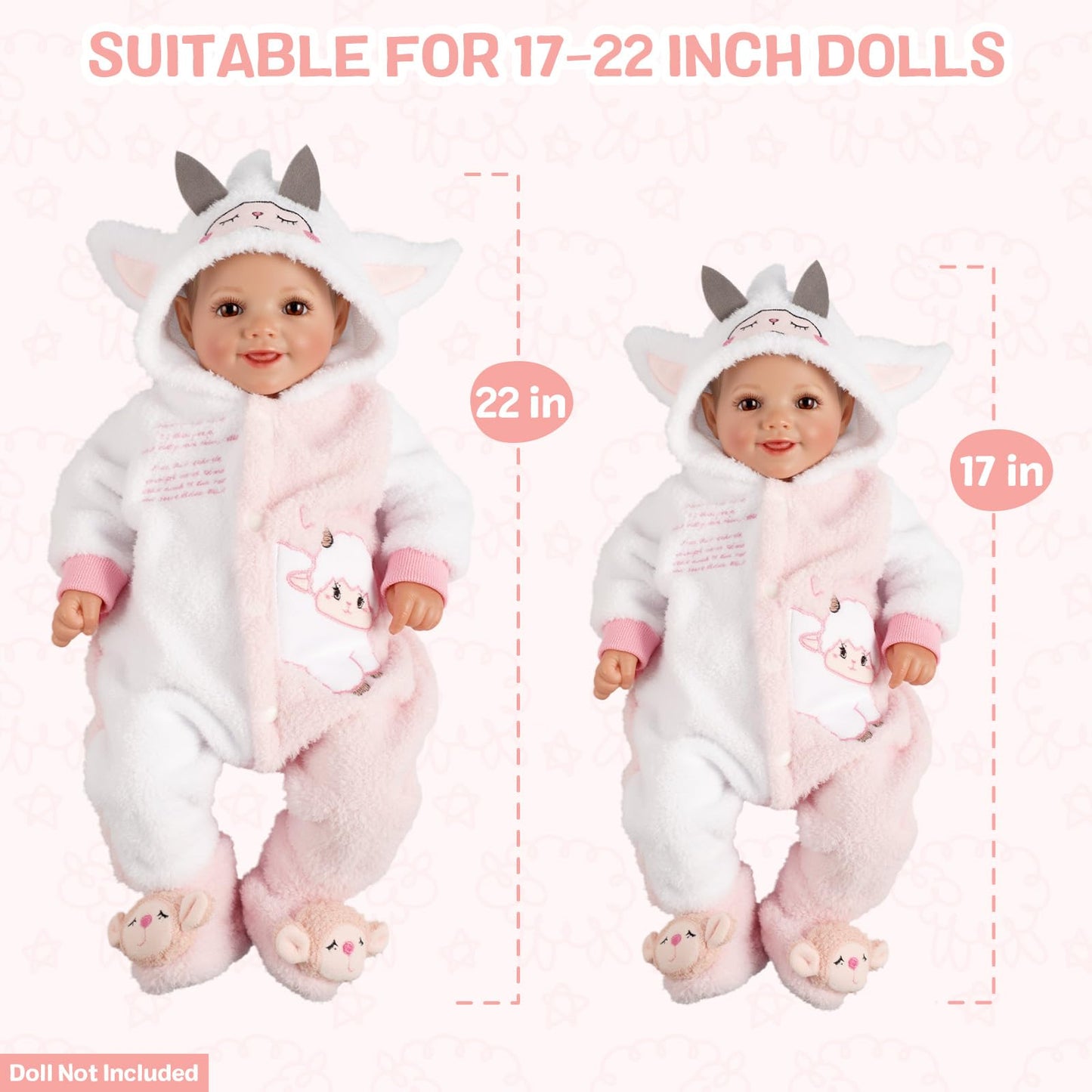 Babeside 2 Pcs Reborn Baby Doll Clothes Set For 17-22 Inch Baby Dolls, Cute Sheep Style Baby Doll Clothing With Doll Hat And Dol