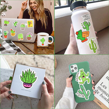 Susihi Cute Cactus Stickers For Kids Cactus Vinyl Stickers For Water Bottle Waterproof Plant Stickers Pack(50Pcs)