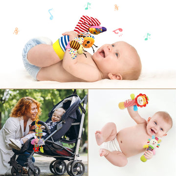 Baby Hanging Toy, Wrist Rattles, Rattle Socks, Handheld Wearable Washable Adjustable Rattle Toy, Newborn Present Baby Shower Birthday Gift Set For 0 1 2 3 Years Old Babies (12Pcs-J)