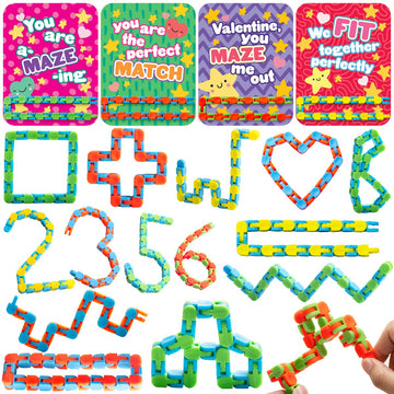 Joyin 28 Pack Wacky Tracks With Valentines Cards, Twist Track Fingers, Snake Puzzles Fidget Toys For Stress Relief, Gift Exchange, Holiday Birthday Party Favor Valentines Day Cards For Kids School