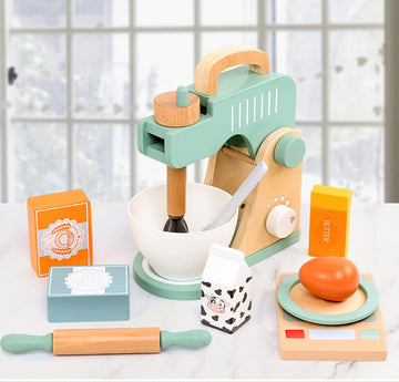 Wooden Blender Toys Play Set For Kids, Cookies Bake Mixer Toy, Montessori Pretend Play Food Kitchen Accessories For Toddler Girl