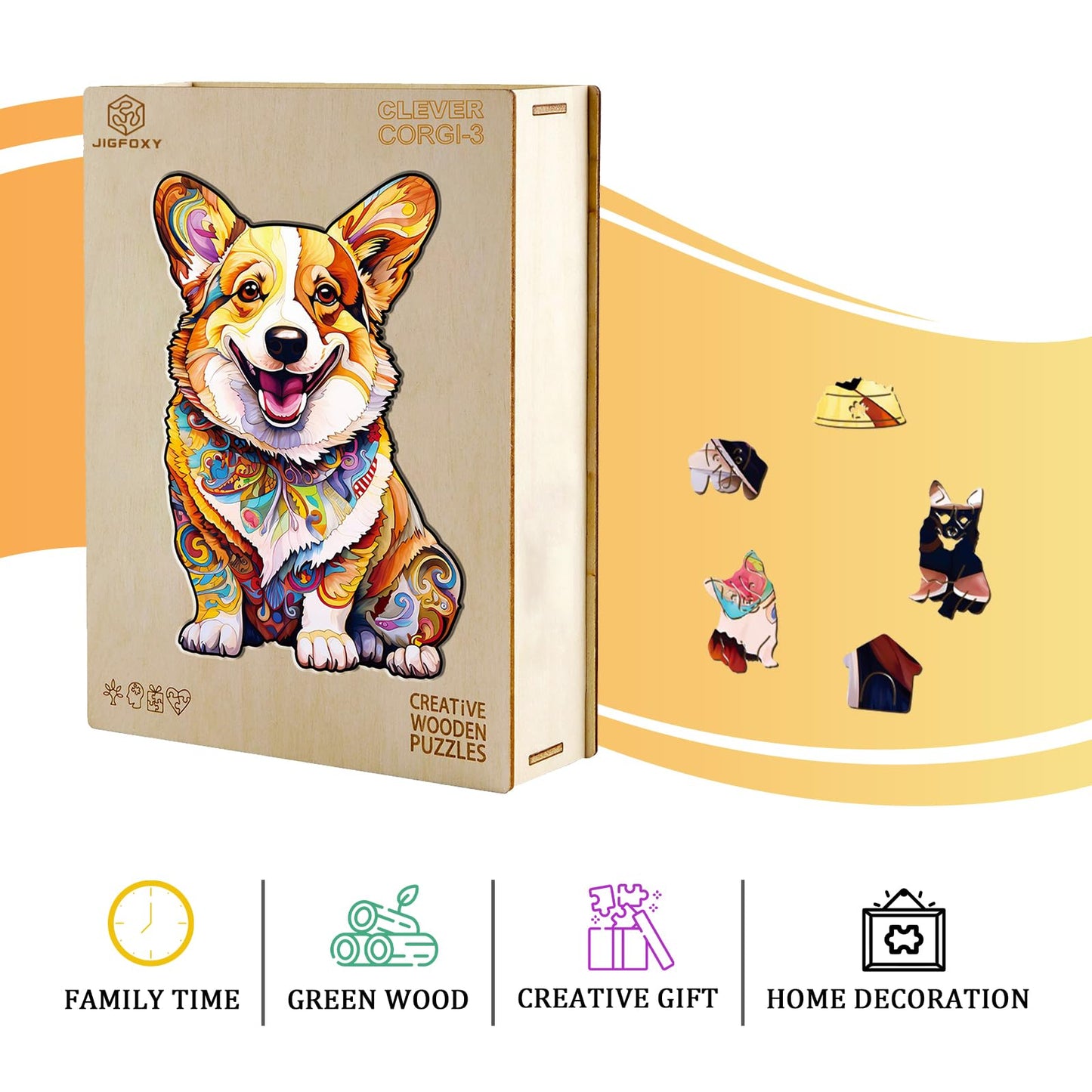 Jigfoxy Wooden Puzzles for mature-themeds  Clever Corgi Wood Puzzles mature-themed  Unique Animal Shape Wooden Jigsaw Puzzles  Birthday Gifts for Puzzles Lovers Family Friend (L-13.3 * 8.8in-220pcs)