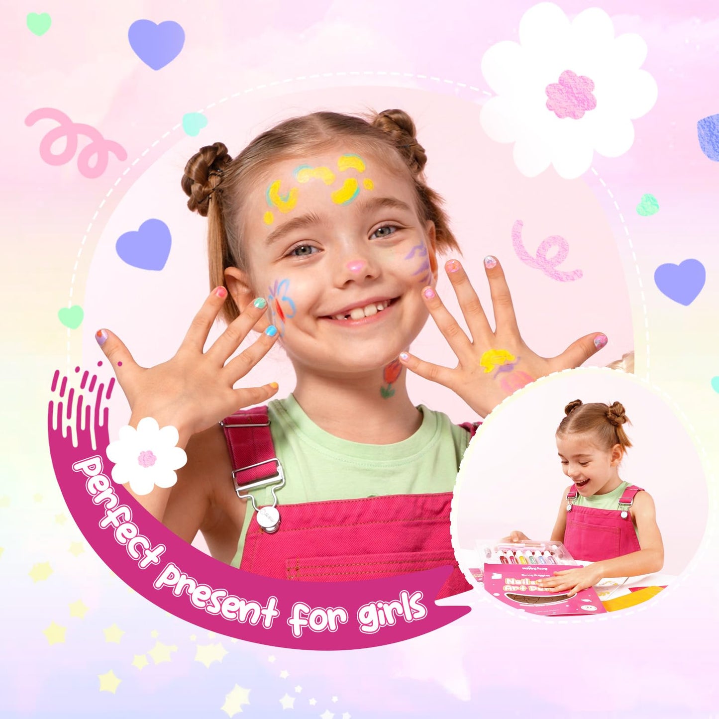 Kids Makeup Sets for Girls Nail & Body Art Pens Kits, 27Pcs Washable Temporary Tattoo Pen Sets, Cosmetic Party,Girls Makeup Kits