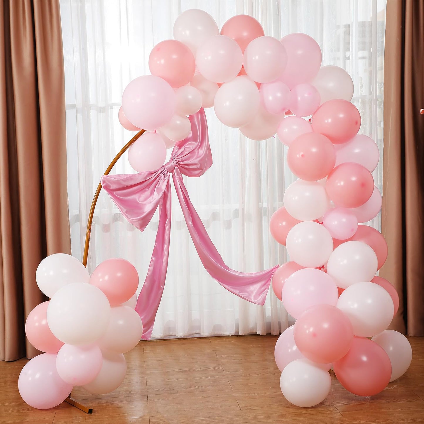 Gejoy 60 Pack Pink Bow Balloon Garland Kit - 12", 10", 5" Balloons with 27.5" Satin Bow for Wedding, Baby Shower, Bachelorette Decor