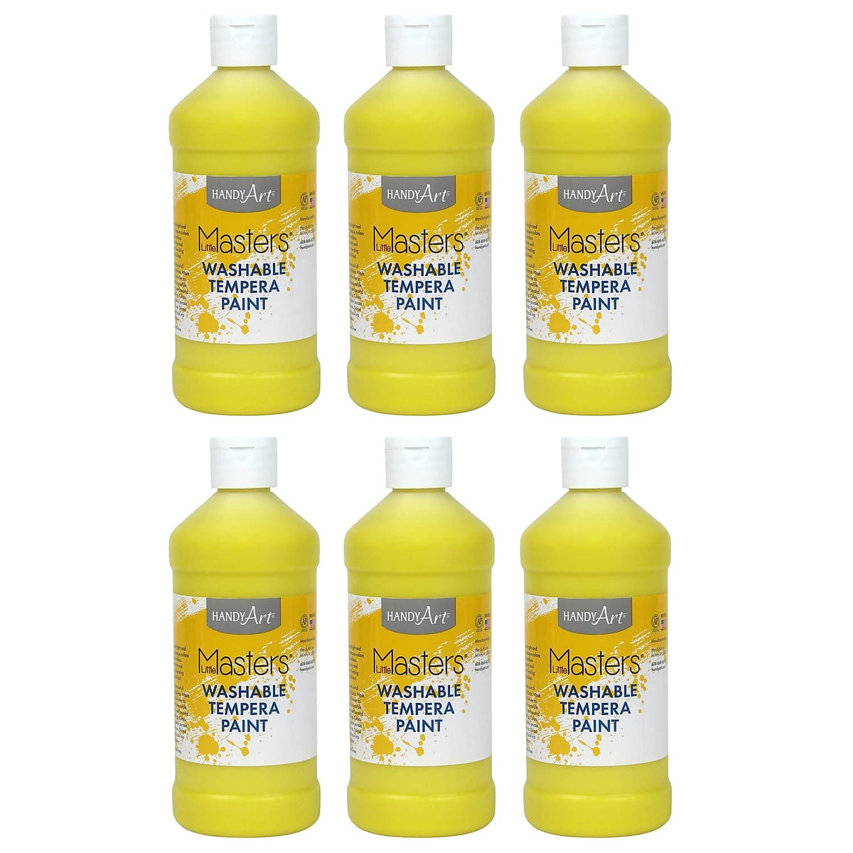 Little Masters Washable Tempera Paint, Yellow, 16 oz., Pack of 6