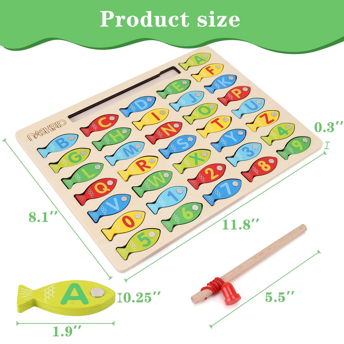 Magnetic Wooden Fishing Game Toy for Toddlers  Alphabet Fish Catching Counting Games Puzzle with Numbers and Letters  Preschool Learning ABC Math Educational Toys 3 4 5 Years Old Girl Boy Kids