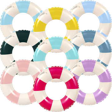 Lenwen 9 Pcs Classic Striped Pool Inner Tubes Pool Tubes With Fun Prints Pool Float Tube Inflatable Tube Float Bachelorette Pool