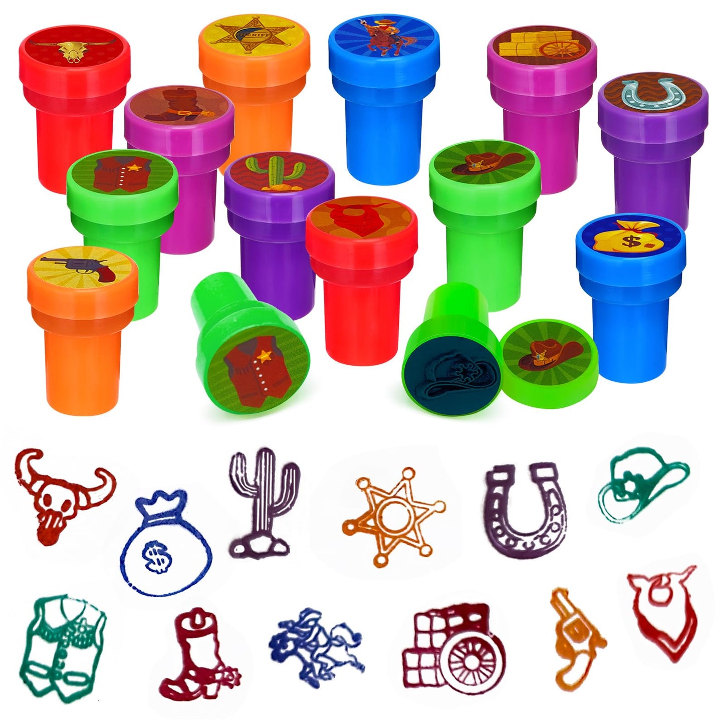Cinrobiye 24 Pcs Western Cowboy Party Stampers for Boys Girls,Wild West Birthday Party Supplies Favors, Classroom Rewards Carniv