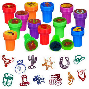 Cinrobiye 24 Pcs Western Cowboy Party Stampers for Boys Girls,Wild West Birthday Party Supplies Favors, Classroom Rewards Carniv