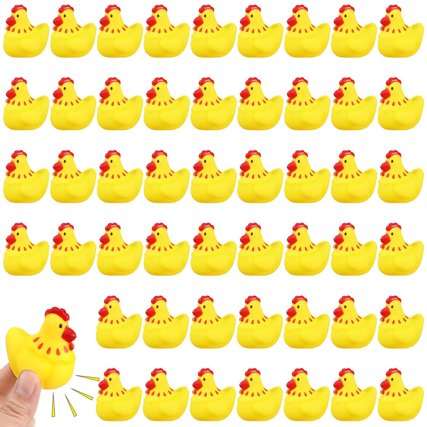 Libima 100 Pcs Rubber Chickens Bath Toy Bulk Mini Chicks Squeezable And Squeak Toys Yellow Floating Rubber Toy Swimming Pool Bat