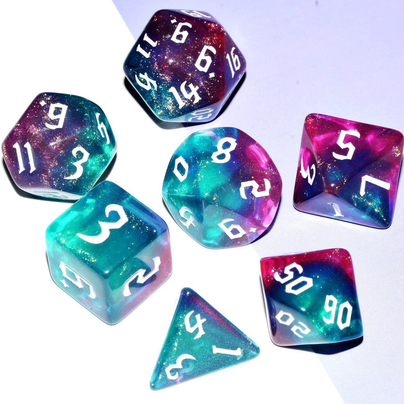 Galaxy Dice Set| Dark Green Mix Purple Crystal DND Dice Set for Board Game