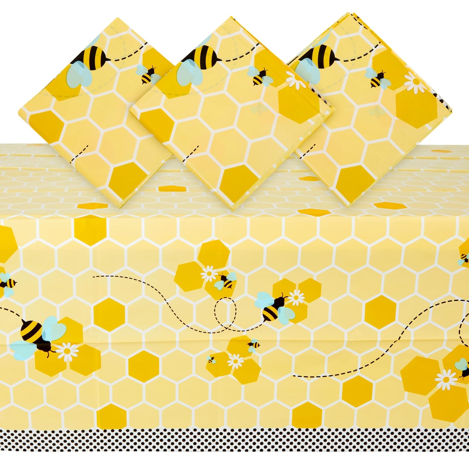 BLUE PANDA 3 Pack Bee Tablecloth, for Kids Birthday Party, Baby Shower, Bumble Bee Gender Reveal Decorations, (54 x 108 in)
