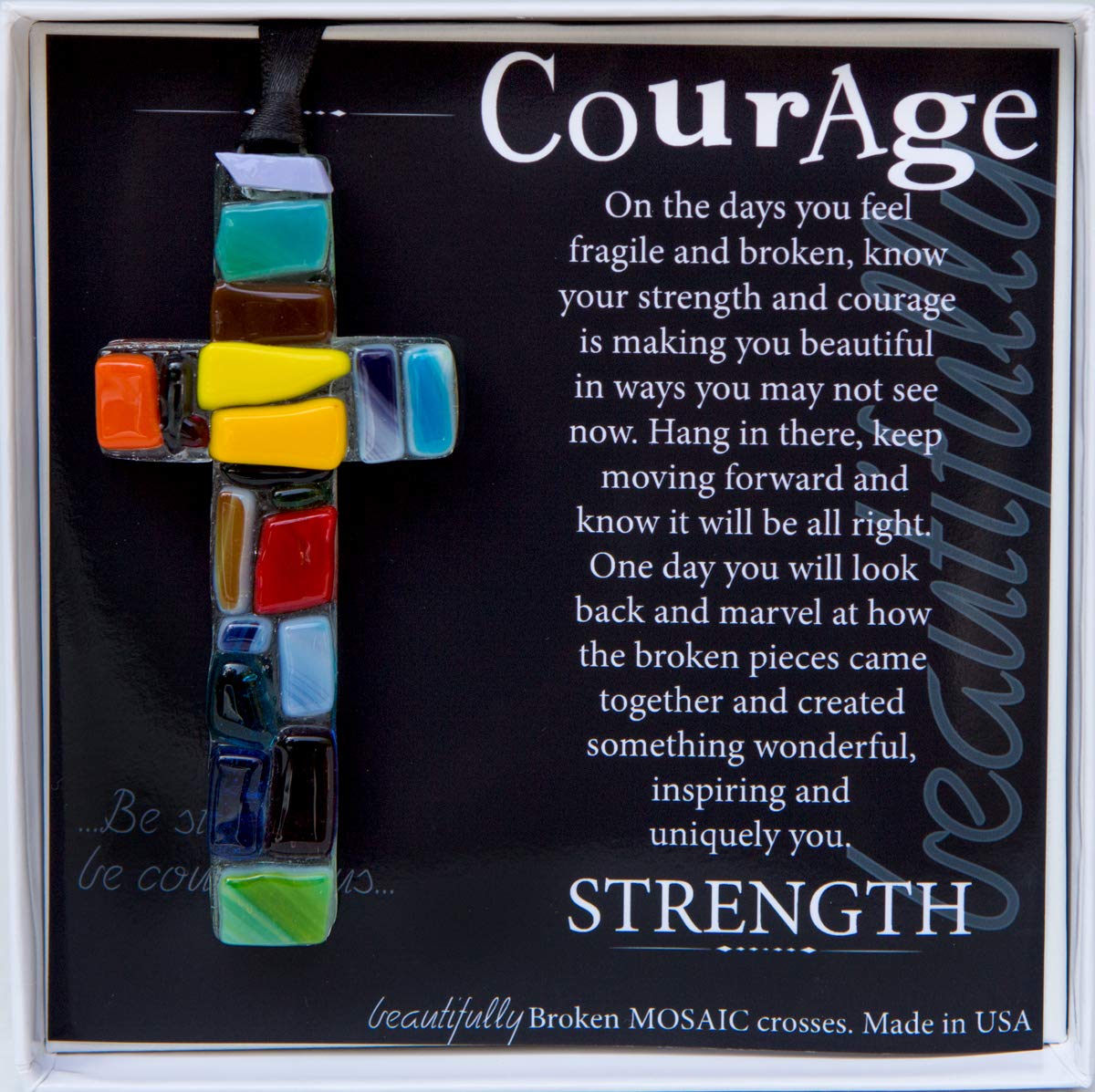 Handmade in USA Glass Cross With Courage Message - Get Well Soon Gift for Cancer Patients/Encouragement Gift for Hard Times/Misc