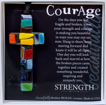 Handmade in USA Glass Cross With Courage Message - Get Well Soon Gift for Cancer Patients/Encouragement Gift for Hard Times/Misc