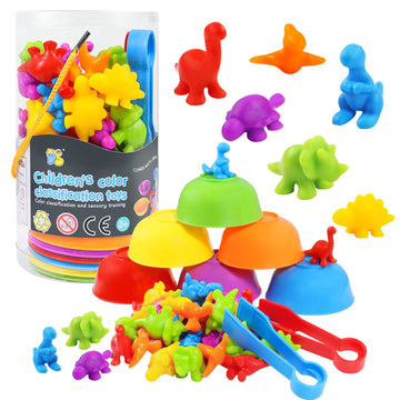 Tsyan Counting Toys Matching Game For Kids With Sorting Bowls Sensory Toys Color Classification Game Set Early Learning Toddler Preschool Montessori Educational Toys For 3 4 5 Years Old-Dinosaurs