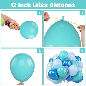 Blue Balloons, 60 Pcs 12 Inch Blue Transparent Birthday Balloons With Blue Metallic Blue Latex Balloons, Blue Party Balloons Dec