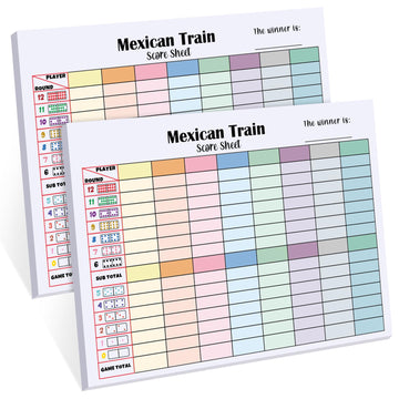 Halloscume 2 Pack 120 Sheets Mexican Train Score Pads Colorful Chicken Foot Dominoes Game Scorepad mature-themed Mexican Train Score Sheet Scoreboard Paper Record Clearly for Family Christmas (6.7 x 5 Inches)