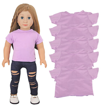 AugFrog 5 Pcs T-Shirts Summer Outfit for 18 Inch Dolls - Classical Tee Fit (Purple)