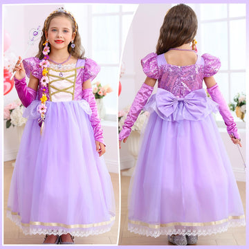Luzlen Rapunzel Dress For Girls Toddler Purple Princess Costume For Halloween Birthday Party Cosplay Purple, 3-4T(Tag 110)