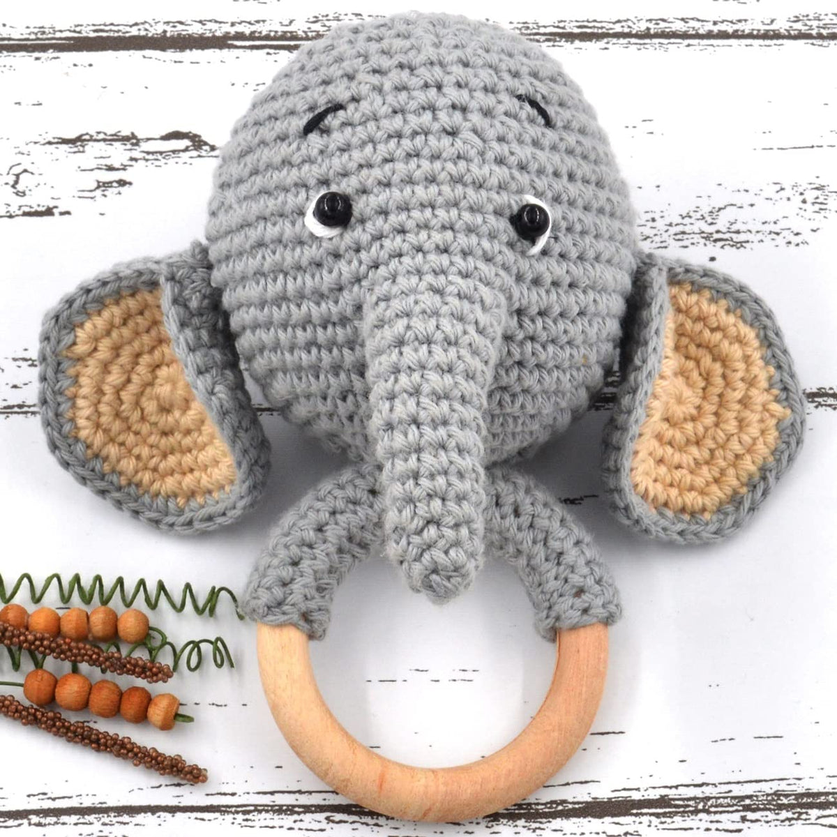 Love Crochet Art Animal Shape Crochet Rattle Cum Soft Toy For Infant, Kids & Babies, Early Age Gift Toys (Elephant  Gray)