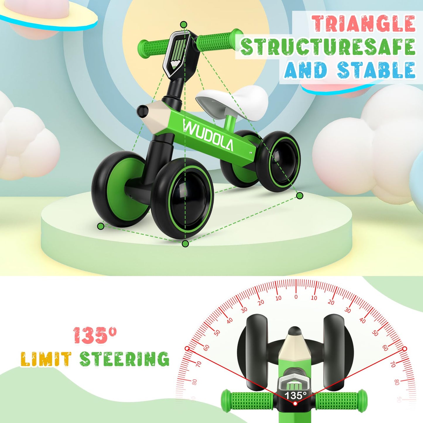 Wudola Baby Balance Bike for 10-36 Months Toddler First Riding Toys, No Pedal 4 Wheels Baby Walker for 1 Year Old Boys Girls Bir