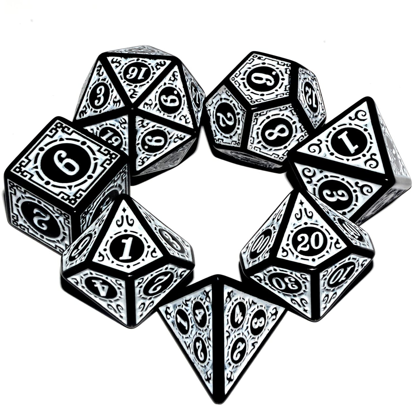 Carving in White Black DND Dice Set for Board Game