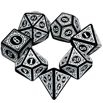 Carving in White Black DND Dice Set for Board Game