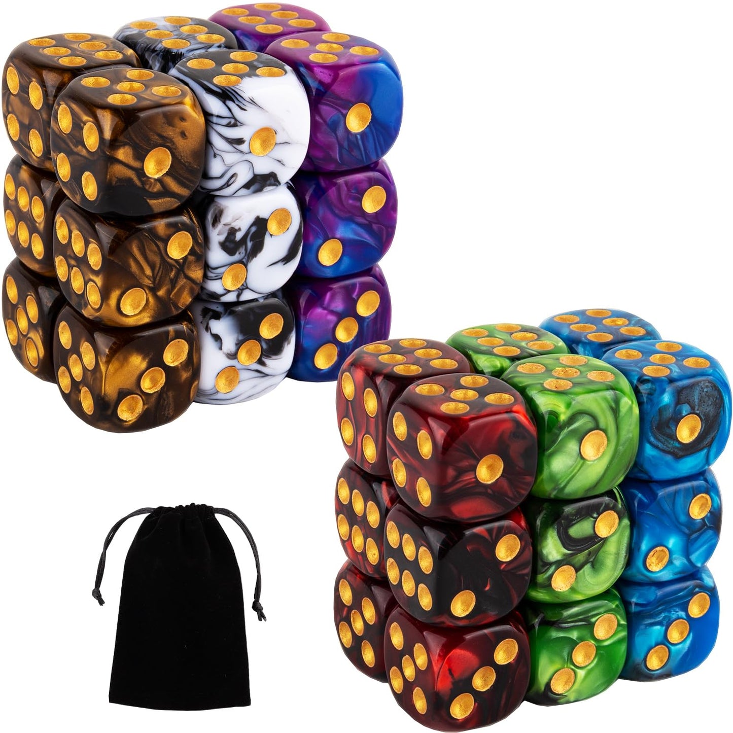 36 Pieces 16mm Marble D6 Dice 6 Sided Dice Set Round Corner Board Game Dice for MTG DND Tenzi Farkle Yahtzee Bunco or Math Learn