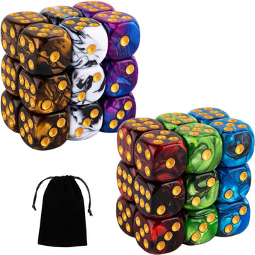 36 Pieces 16mm Marble D6 Dice 6 Sided Dice Set Round Corner Board Game Dice for MTG DND Tenzi Farkle Yahtzee Bunco or Math Learn
