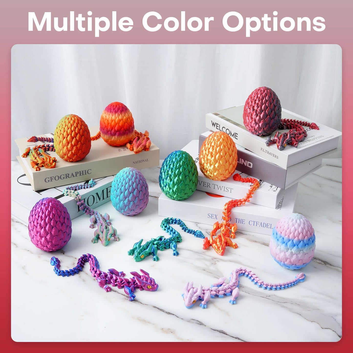 FYEFKJSA 3D Printed Dragon Eggs with Dragon Inside - 12Inch Articulated Fidget 3D Printed Animals  Interesting Decorative Gift  Easter Basket Essentials Stuffers (Black Red)