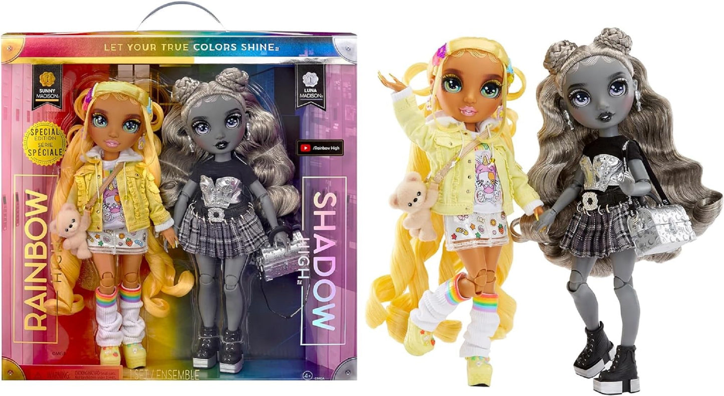 Rainbow High Madison Twins 2-Pack - 11 Inch Plastic Dolls, Yellow & Grey Outfits, Model 592778EUC - Great Gift for Kids & Collectors
