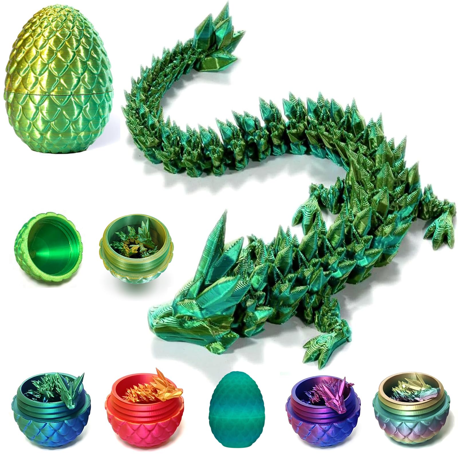 3D Printed Dragon Eggs with Dragon Inside - Fun Fidget Figurine Toys  Easter Basket Stuffers Surprise Mystery Crystal Printing Dragon Egg mature-themed Home Office Desk Decor Toy Gifts (Laser Yellow&Green)