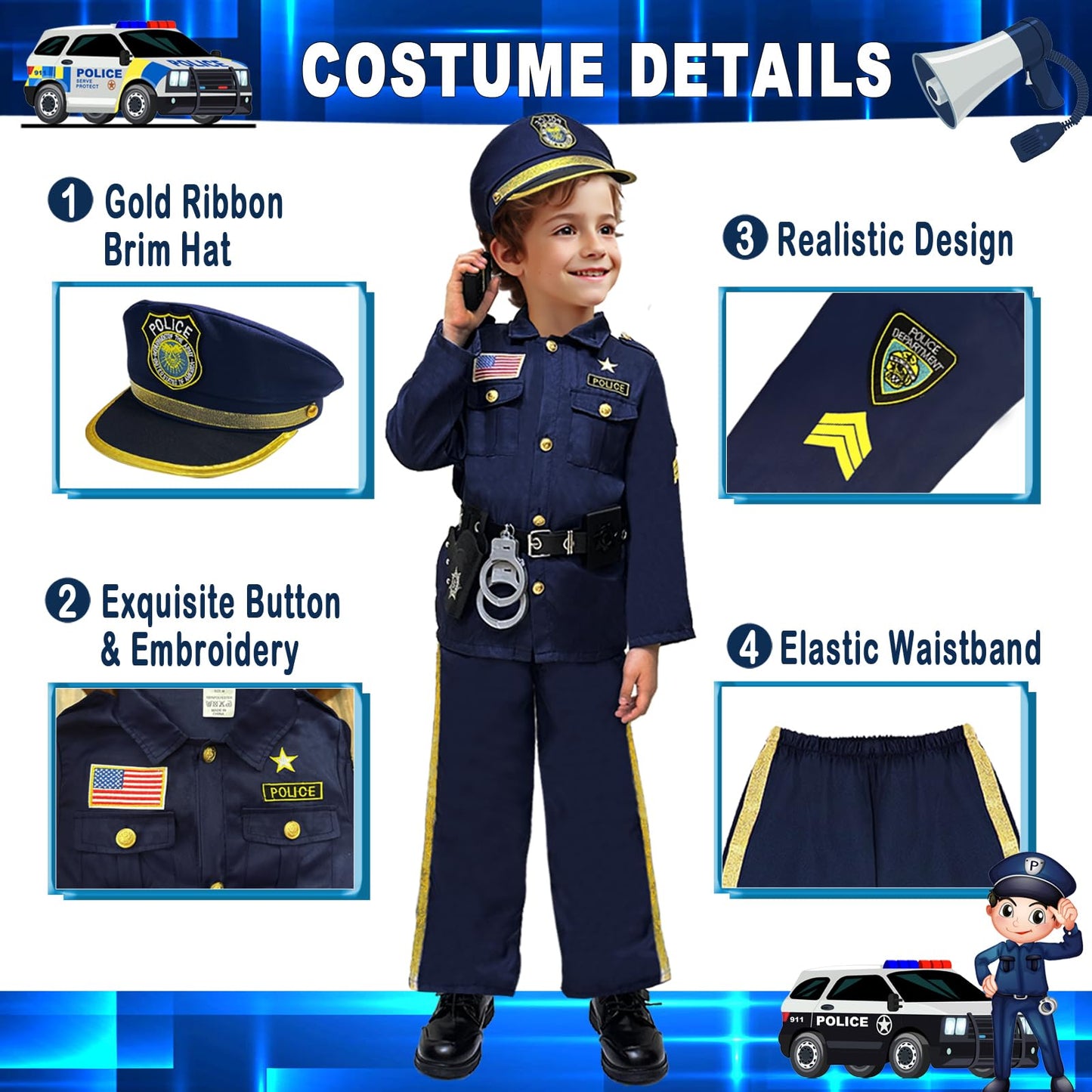 Beikeetoo Police Costume For Kids Cosplay, Exquisite Police Officer Costume For Kids Costumes Boys Girls, Dress Up Police Unifor