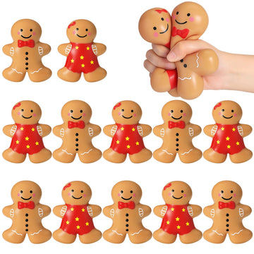 Meooeck 12 Pcs Christmas Stress Relief Toy Gingerbread Man Xmas Stress Balls for mature-themed Christmas Party Favors Gingerbread Toys for Xmas Party Classroom Goodie Bag Fillers Stocking Stuffer Gifts