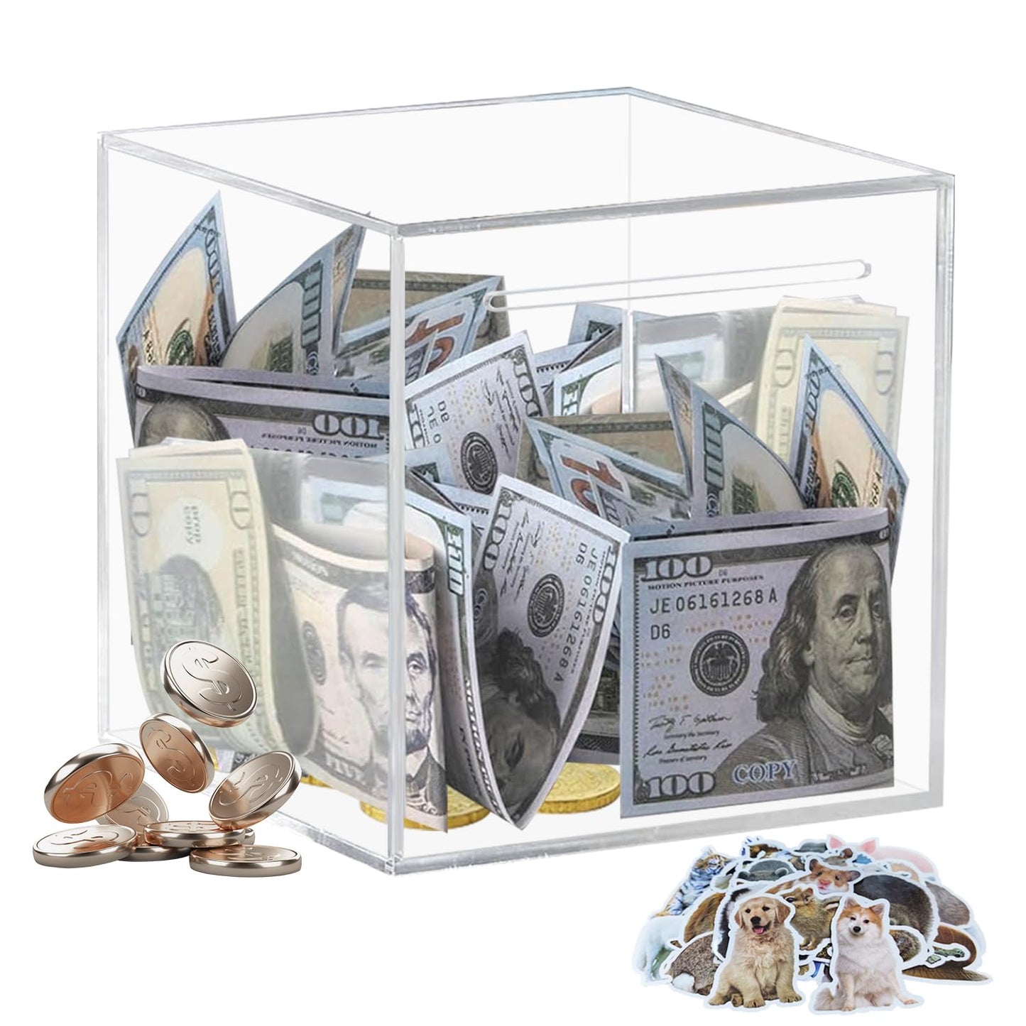Totola Clear And Unopenable Piggy Bank, Transparent Money Box For Cash Savings, Must-Break-To-Open Acrylic Coin Bank Change Jar For Real Money, Birthday Gifts For Kids & Adults (Square, Large)