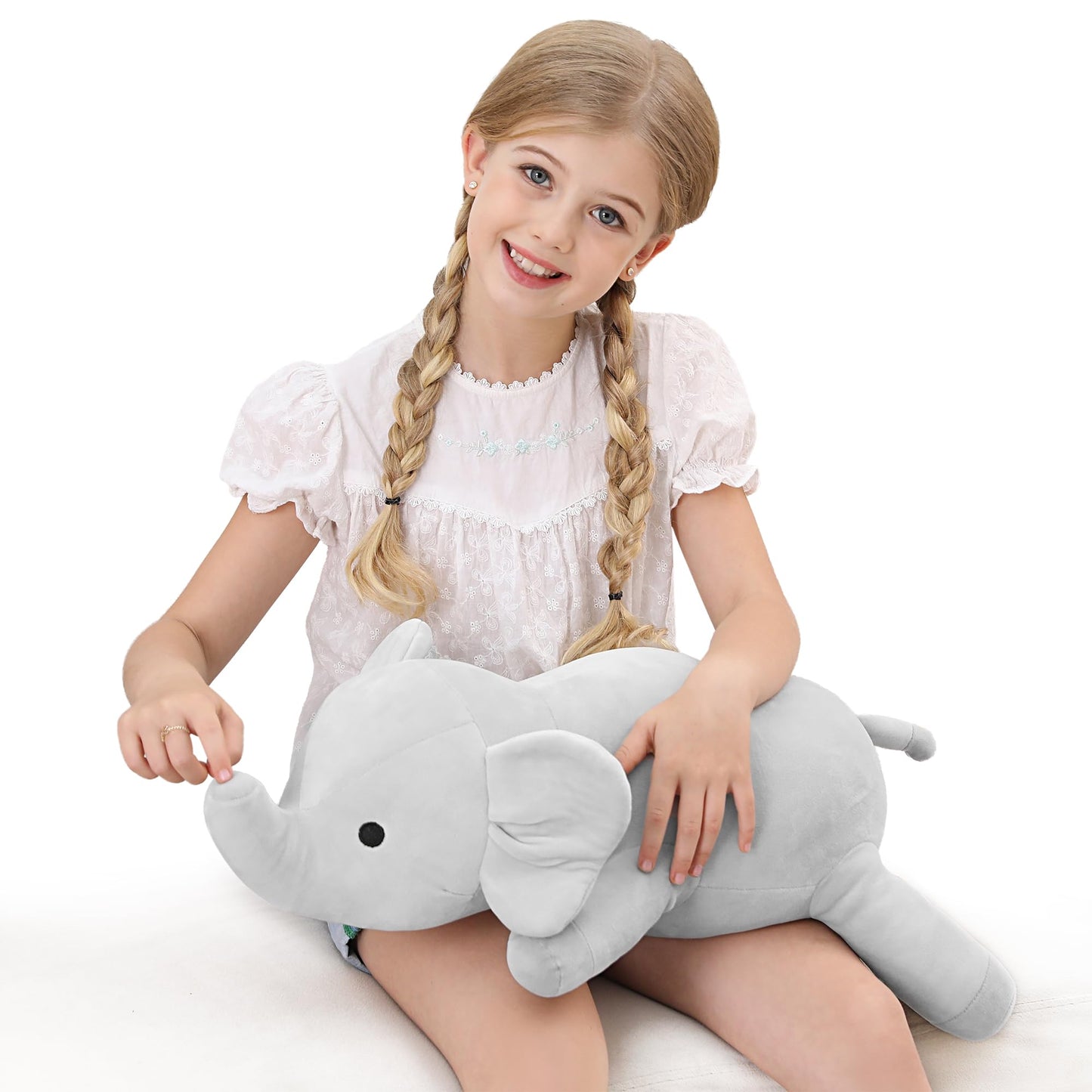 OurHonor Weighted Elephant Plush Toy, 24in Soft Cotton Throw Pillow, 4.2Lb, Grey for Adults, Boys, and Girls