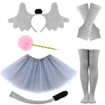Matiniy 6 Pcs Elephant Costume Set Include Headband Tutu Skirt Tail Gloves Socks And Pom Pen For World Book Day Dress Up
