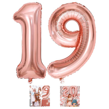 19 Number Balloon Rose Gold 40 Inch Big Foil Mylar 19Th Balloons For 19 Year Old Boy Girl Birthday Party Decorations Wedding Ann