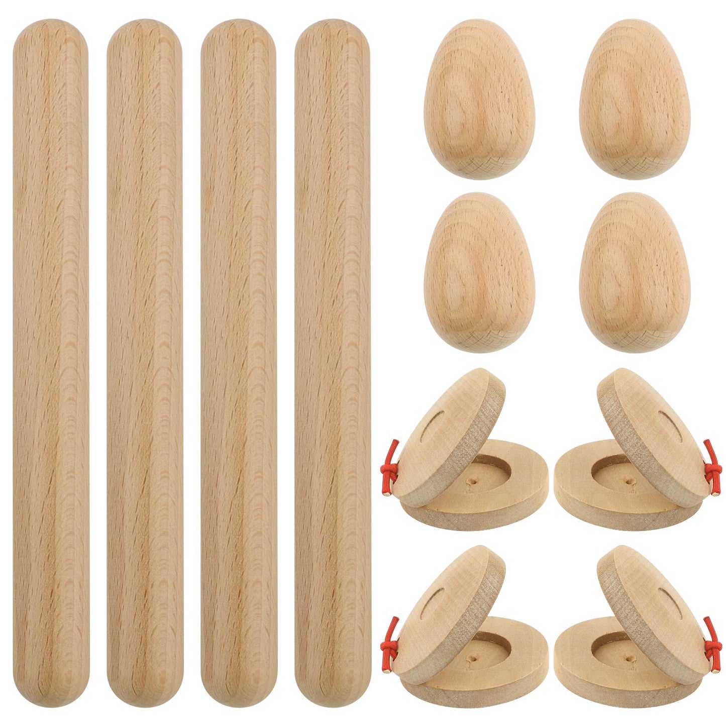12Pcs Wood Hand Percussion Shakers Musical Instruments For Kids Toddler Natural Wooden Percussion Toy Set For Gift 4Pcs Egg Shak
