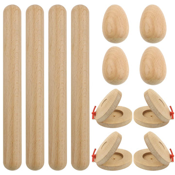 12Pcs Wood Hand Percussion Shakers Musical Instruments For Kids Toddler Natural Wooden Percussion Toy Set For Gift 4Pcs Egg Shak