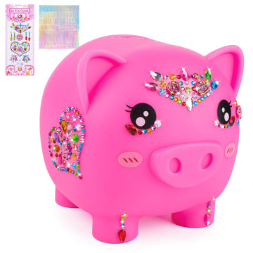 Piggy Bank Girls, Unbreakable Piggy Banks Large Money Coin Bank For Kids With Diy Stickers, For Birthday, Easter, Baby Shower, Fuchsia