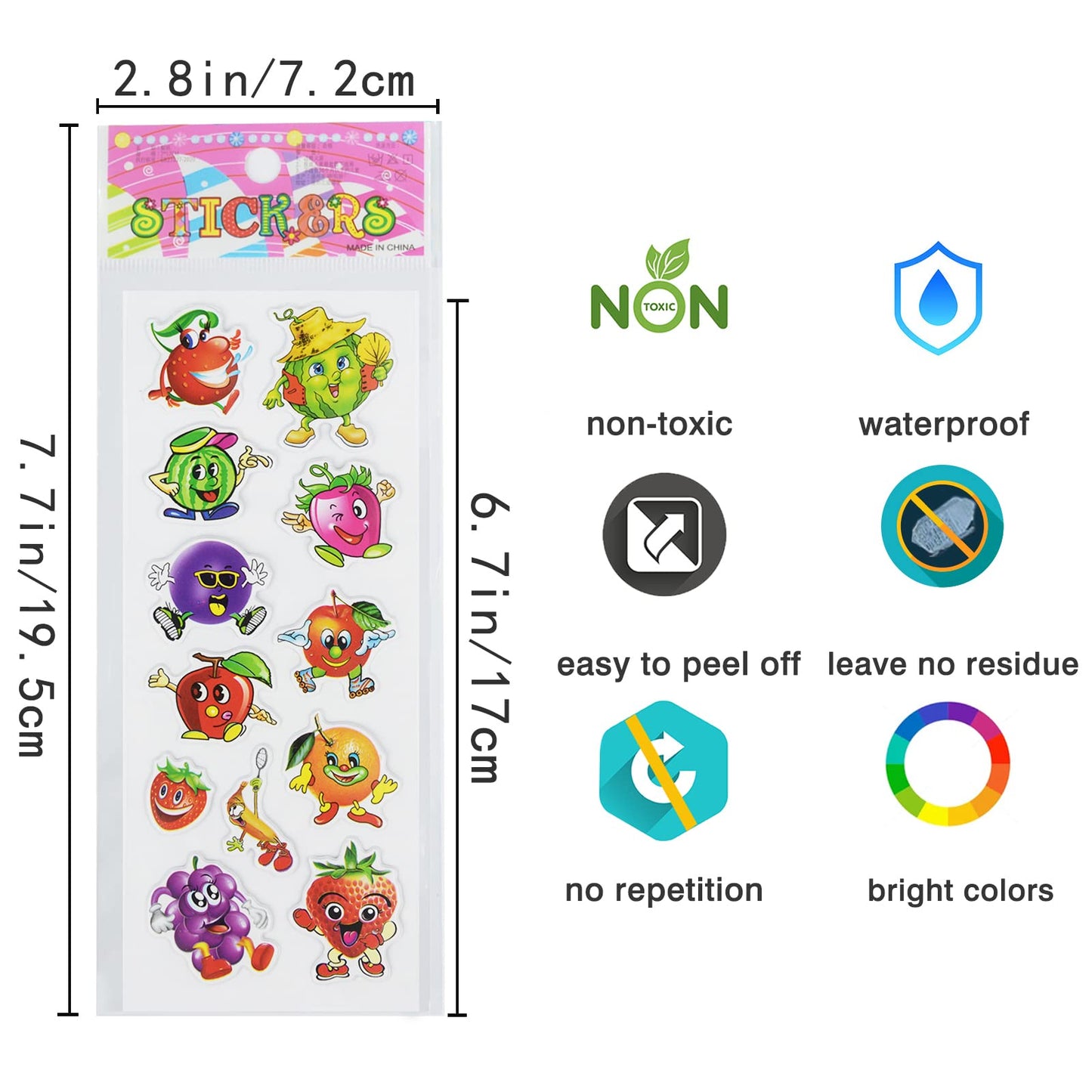 24 Sheets(350+) Fruit 3D Puffy Stickers For Toddlers Kids, Bulk Preschool Sticker Sheets For Reward, Craft, Scrapbooking