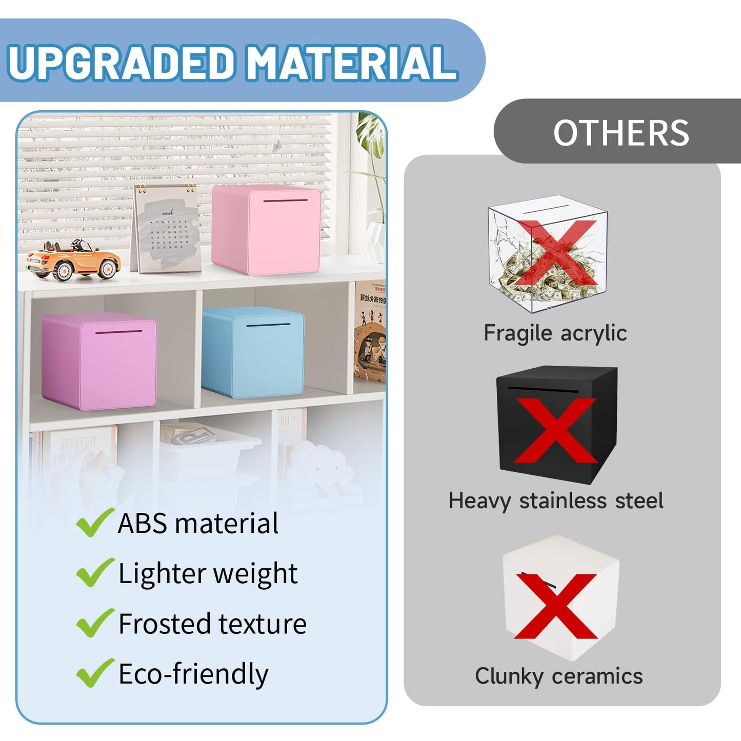 Hizgo Adults Assembly Piggy Bank, 6' Large Piggy Bank For Adults/Kids Must Break To Open, Unopenable Money Saving Box For 2025 Cash Saving (Blue)