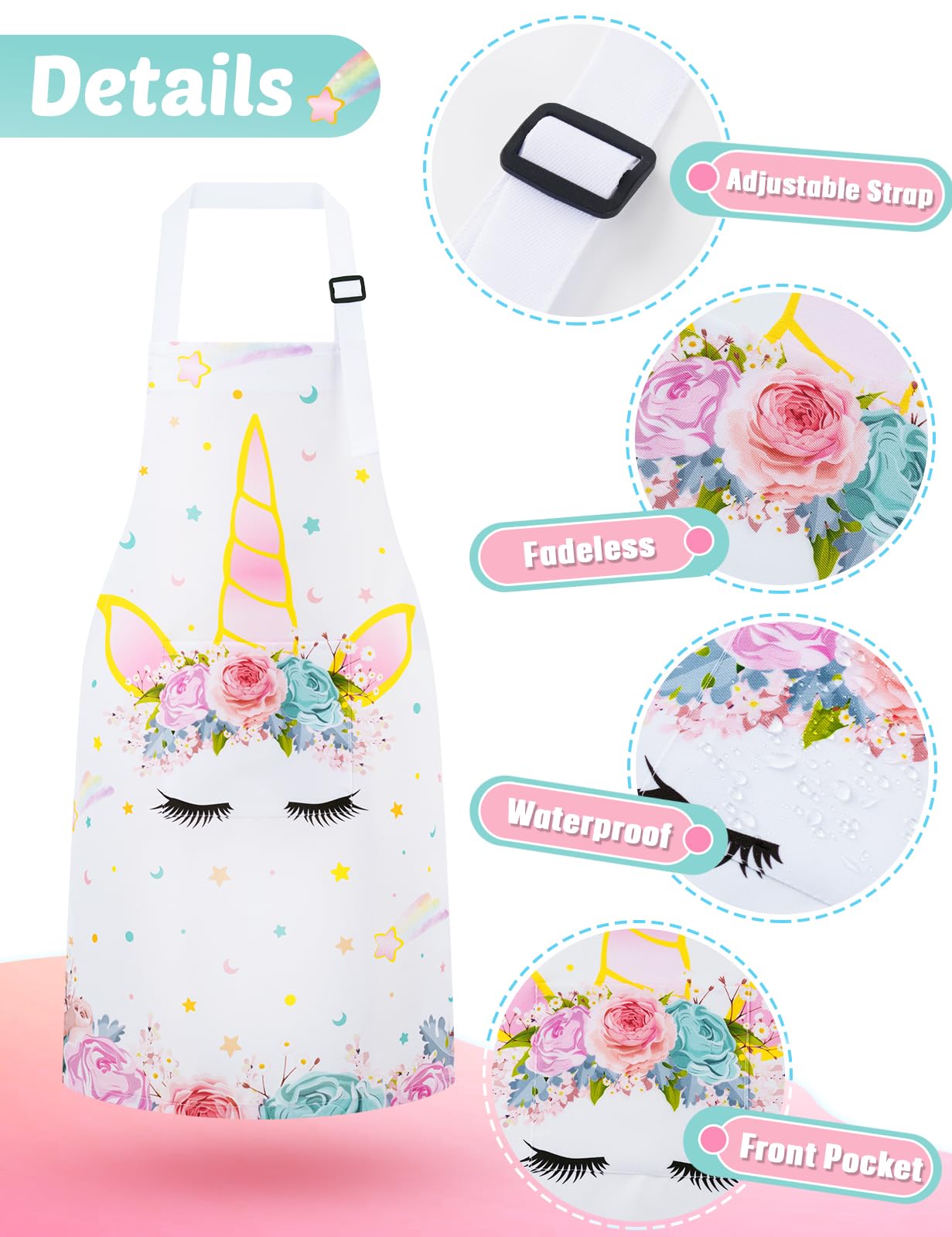 Wernnsai Rainbow Unicorn Toddler Aprons - Kids Aprons For Girls Toddler Paint Art Smock Waterproof Cooking Baking Painting Gardening Artist Chef Apron For Kids Age 2-5 Years