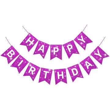 Hooqict Purple Happy Birthday Banner Sign For Backdrop Glitter Purple Birthday Decorations Garland For Women Girls Kids Tea Party Supplies Wall Door Party Banner Bunting Flag