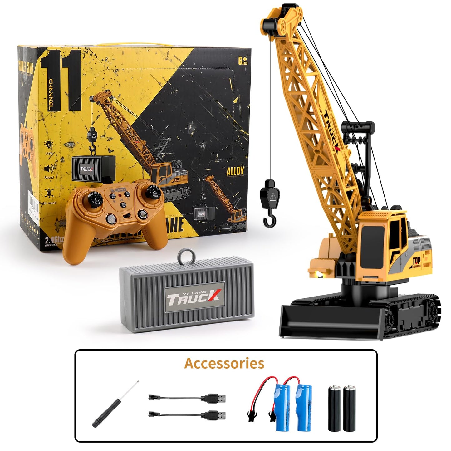 Dwi Dowellin Remote Control Crawler Crane for Boys,11-Channel 2.4GHz RC Construction Crane Toy for Kids Age 3 4-7 8 9 10 Year Ol