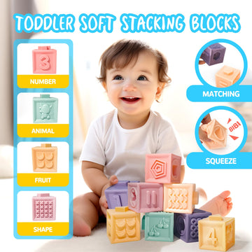 Montessori Toys For Babies 0-3-6-12 Months, 6 In 1 Baby Toys 4 5 6 7 8 9 Month Old, Baby Blocks Stacking Toys, Infant Baby Sensory Development Learning Toys Gifts For 1 2 3 Year Old Boys Girls