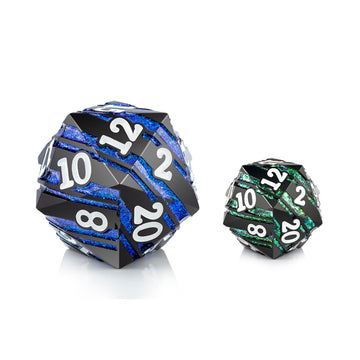 Large D20 Metal DND Dice DNDND 33mm Metal Dice with Gorgeous Gift Box for Dungeons and Dragons (Blue Stripe)